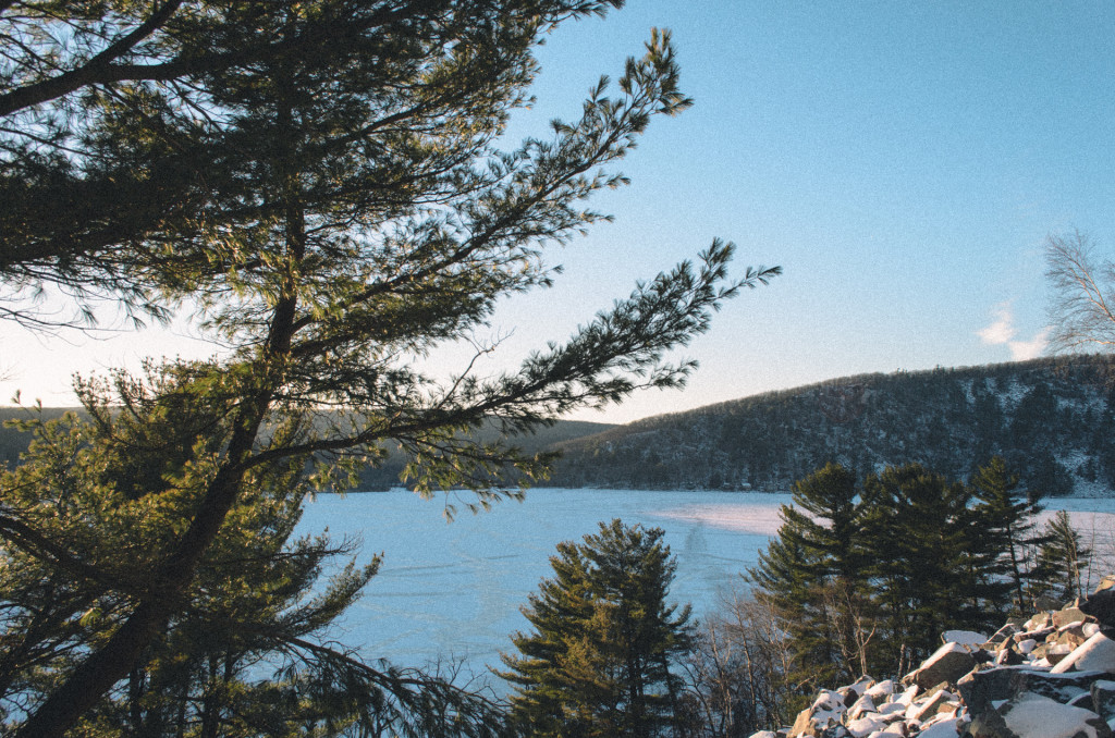 Looking through the trees at Devil's Lake State Park