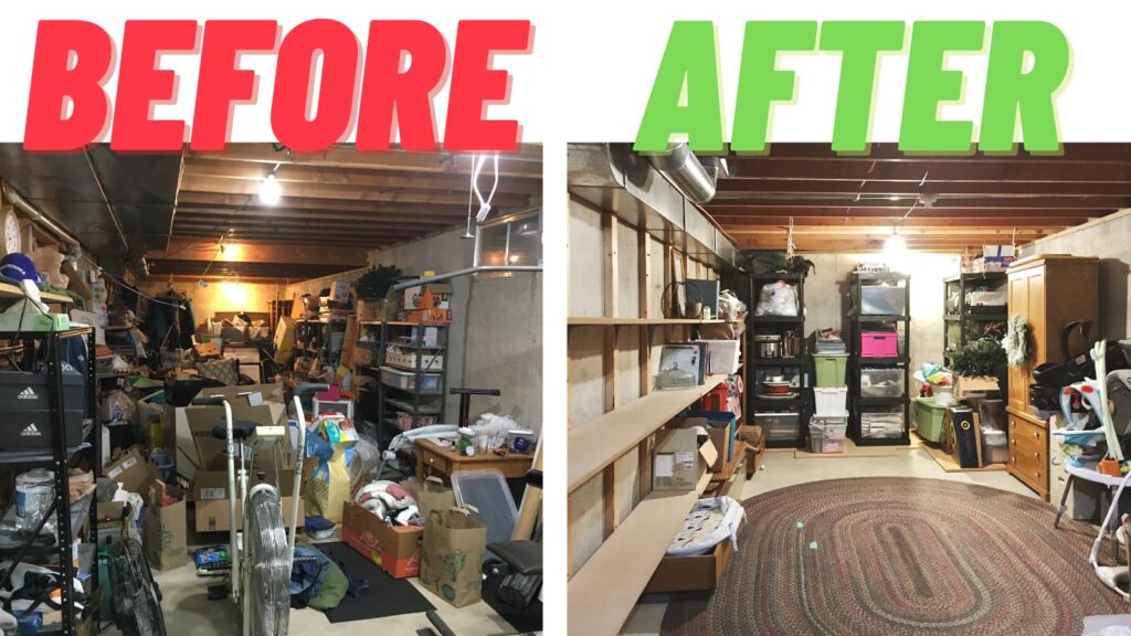 Before and After cleaning the basement